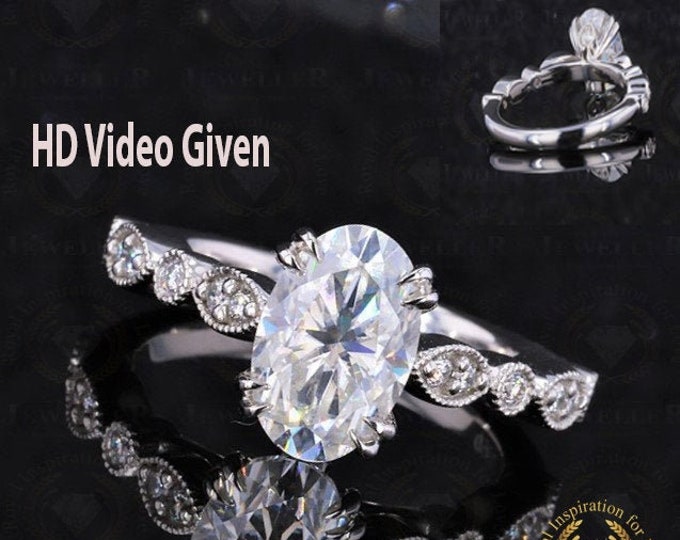 2.29 TW Oval Colorless Moissanite Ring | Oval Engagement Ring | Double Prong Wedding Ring | Anniversary Ring | Eternity Shank Gold Ring Set