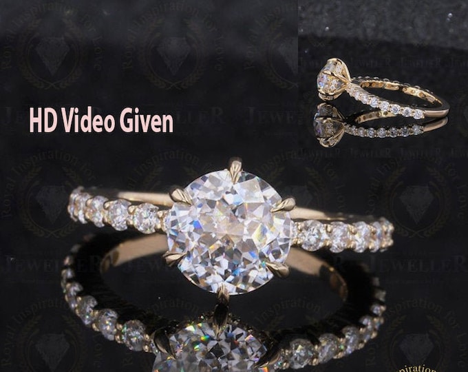 2.43Carat Vintage Jubilee Cut Colorless Moissanite & Moissanite Solitaire Wedding Band Engagement Ring,Custom Wedding Rings for Women Ring
