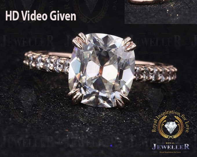 3.87CTW Elongated Cushion OEC Near Colorless Moissanite Ring | Cushion OEC Moissanite Ring | Solitaire Ring | Solid 14K Rose Gold Ring