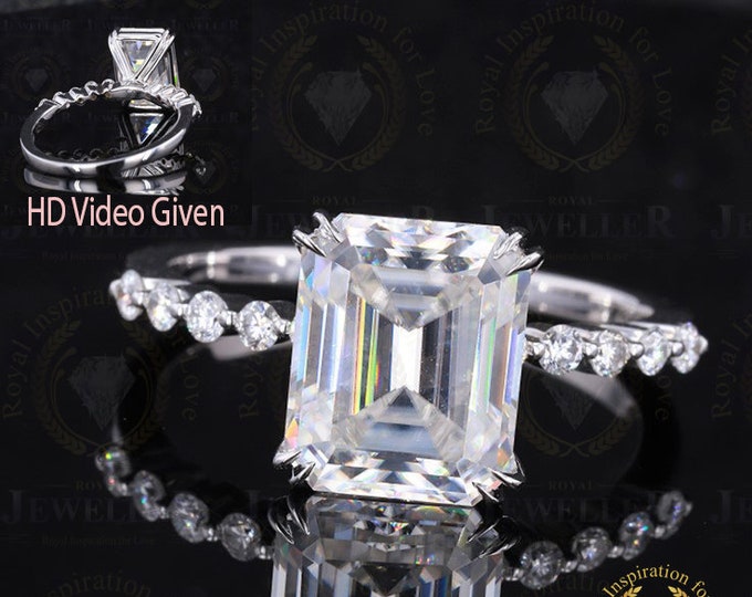 4.97 CT Emerald Cut Colorless Moissanite Solitaire Ring, Bezel Single prong Ring, Double Claw Prongs, Anniversary Gift Ring, Wedding Ring
