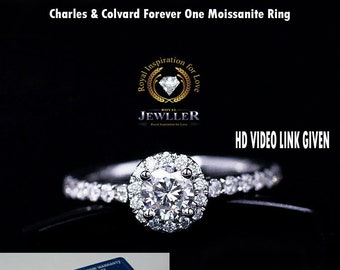 1.45 CT Halo Forever One Round Moissanite Engagement Ring, 14K/18K White Gold Ring, Art Deco Ring, Moissanite Engagement Ring, Wedding Ring