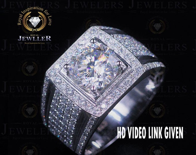 3.56Ct Colorless DEF VVS1 Moissaanite Engagement Moissanite Wedding Ring, Moissanite Mens Ring, 14Kt Real White Gold Ring, Mens Wedding Ring