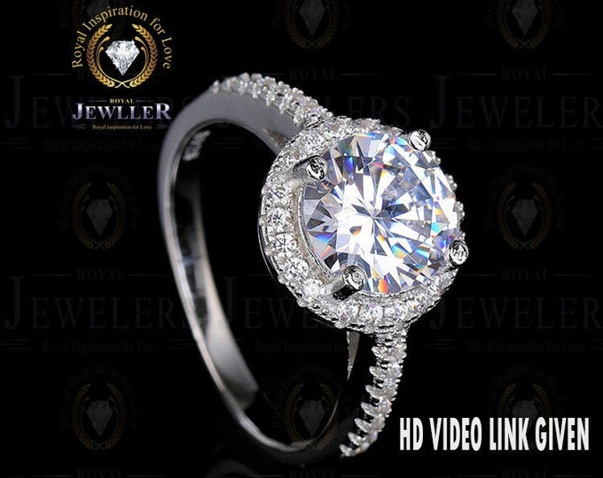 Art Deco Ring, 2.56 CT Halo Forever One Moissanite Engagement Ring, 14K/18K Gold Ring, Moissanite Engagement Ring, Wedding Ring, White Gold