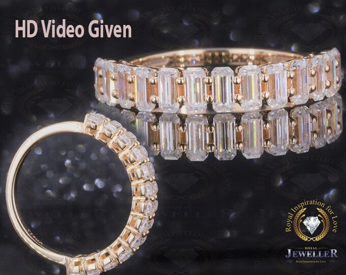 3.89CTW Octagon Emerald Colorless Moissanite Band, Full Eternity Band, Wedding Band, Engagement Ring, Tennis Design, 14kT Yellow Gold Band