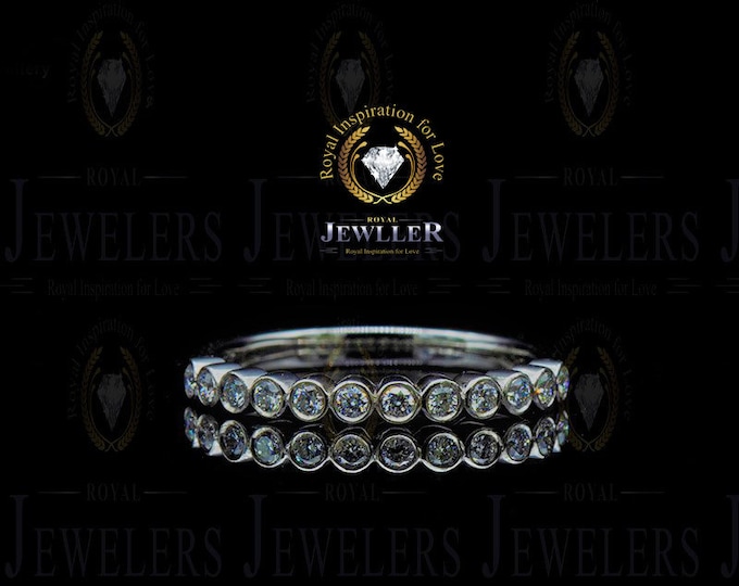 Forever One Moissanite Bezel Stacking Band, Bezel Wedding Band Scalloped Band, Bezel Band, Moissanite Wedding Band,Gold Bezel Wedding Band