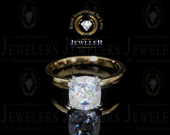 2.3Ct Cushion Cut Forever One Moissanite Solitaire Ring Double Prong Engagement Ring 14kt White Gold,Wedding Ring ,Anniversary Ring For Gift