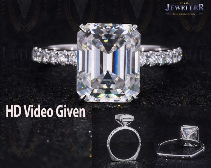 Platinum 950, 3Ct Colorless Moissanite Emerald Cut Engagement Ring Moissanite Wedding Ring, Solitaire Accented By Moissanite Engagement Ring