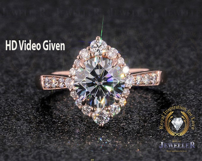 4.34CT DEF Color Moissanite Engagement Ring Unique Goregeous Halo Engagement Ring, Rose Gold Wedding Antique Ring Anniversary Ring For Gift