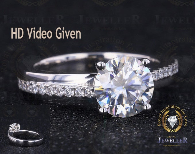 2.27CT Round Colorless Moissanite Solitaire Ring Pave Moissanite On Shank, Engagement Ring, Wedding Ring, Anniversary Gift Ring For Her