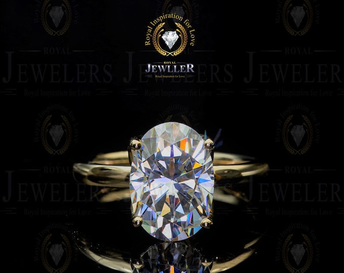 3.12Ct Oval Forever One DEF Moissanite Art Deco Solitaire Ring Engagement Ring 14kt Yellow Gold ,Wedding Ring ,Anniversary Ring For Gift