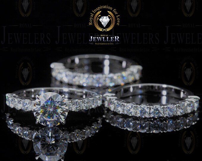 Solitaire Engagement Wedding Bridal Trio Set 5.4ctw Forever One Moissanite Ring Set For Women,Engagement Ring,Wedding Band Set Gift For Her