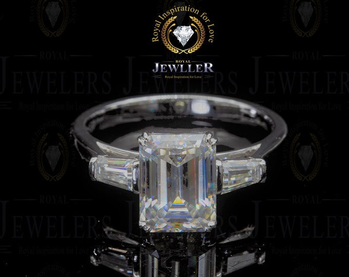 Emerald Cut Baguette Engagement Ring, Forever One Emerald Cut Ring, Tapered Baguette Ring, White Gold-Emerald Cut Engagement Ring 14k/18k