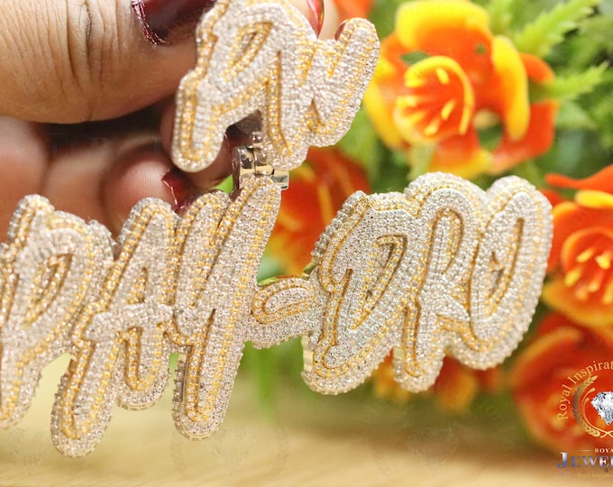 Custom Name Pendent, Hip Hop VVS Round Colorless Moissanite Pendant,Alternate Real Diamond Pendant,White Yellow Gold Plated Charm Pendant