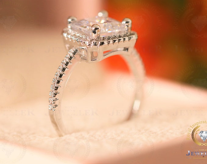 Colorless Certified 2.57 CTW Princess Cut Moissanite 14k White Gold Diamond Halo Engagement Ring, Wedding Halo Ring, Anniversary Ring .