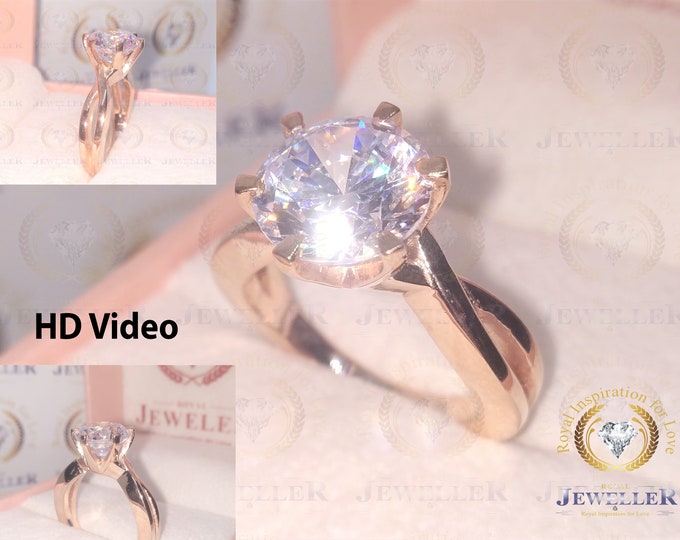 Moissanite Solitaire Ring, Split Twisted Shank Engagement Ring, 9mm Round Forever One Moissanite Ring, Intertwining Infinity Rose Gold  Ring