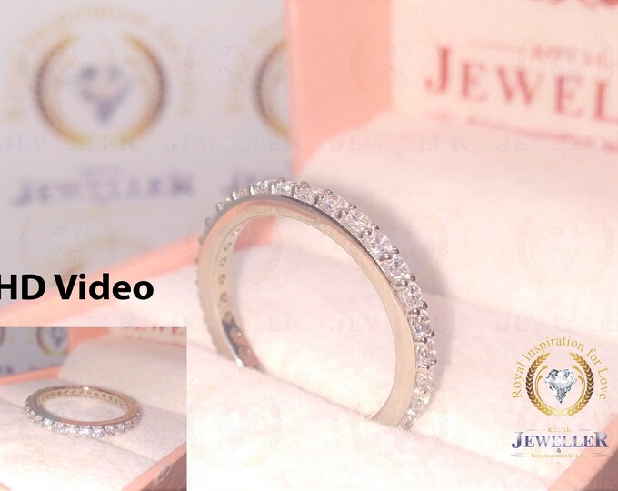 Surface Prong Setting Eternity Wedding Band 10k/14k/18k White Gold, Round Colorless Moissanite band, Anniversary Band, Matching Bridal Ring