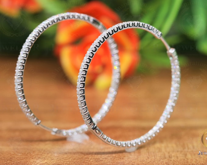 Round Moissanite Trendy Earrings / Colorless Moissanite White Gold Earrings / large party wear Hoops / Luxury Diamond Earrings Gifts For Her