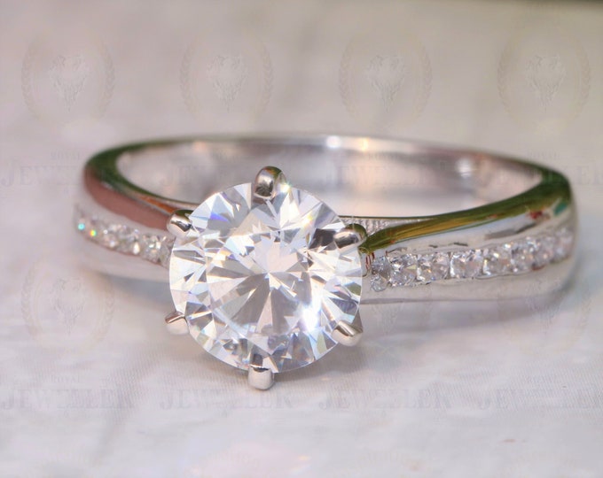 3.34CTW Round Cut Colorless Moissanite Ring, Cathedral Setting Ring, Side Forever  Moissanite, Claw Prongs, Anniversary Gift