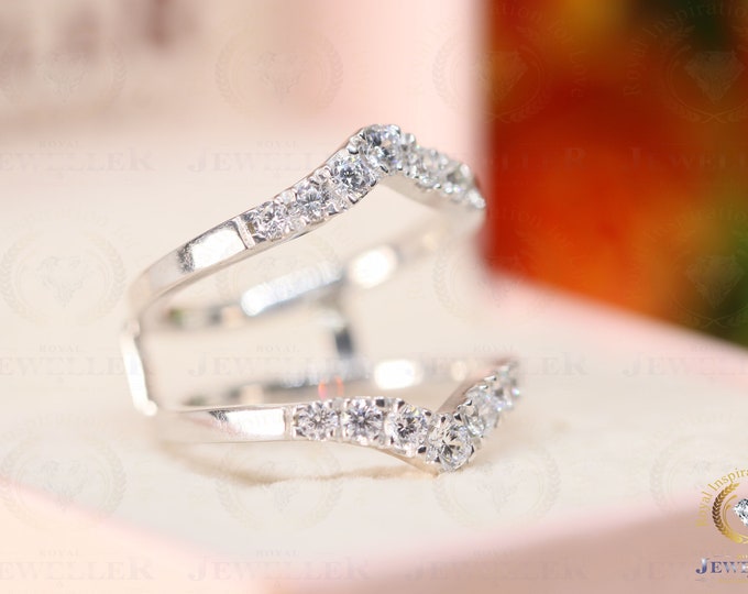 Single Curved wedding Wrap Band, Aggie Ring Enhancer Moissanite Wedding Band, Matching Wrap Stacking Ring Bridal Customizable Ring Enhancer