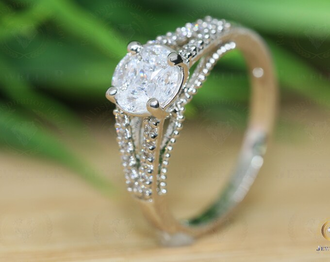 2.34CTW Colorless Moissanite Marquise & Princess Split Shank Engagement Ring 14K Solid Gold, Moissanite Paved Shank Wedding Ring For Women