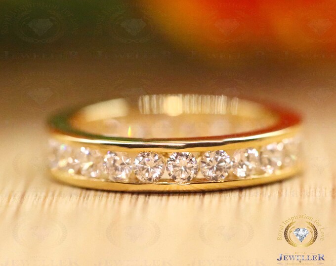 2.78Carat Colorless Moissanite Full Wedding Band Channel Setting Eternity Band Anniversary Stackable Ring, 14Kt Yellow Gold Wedding Band