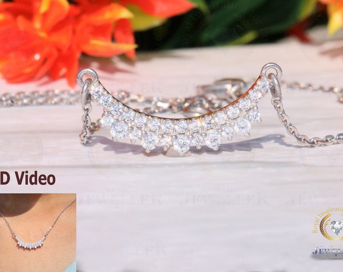 Crown Colorless Moissanite Pave Neklace In 14K White Gold DROP Pendent,  Women Jewelry Gold Cable Chain, Pendant Necklace For Women Gift