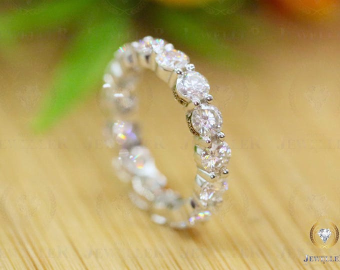 4.0MM Round Colorless Moissanite Wedding Band, Huge VVS1 Moissanite Band, Moissanite White Gold Full Eternity Band ,Luxurious Style Band