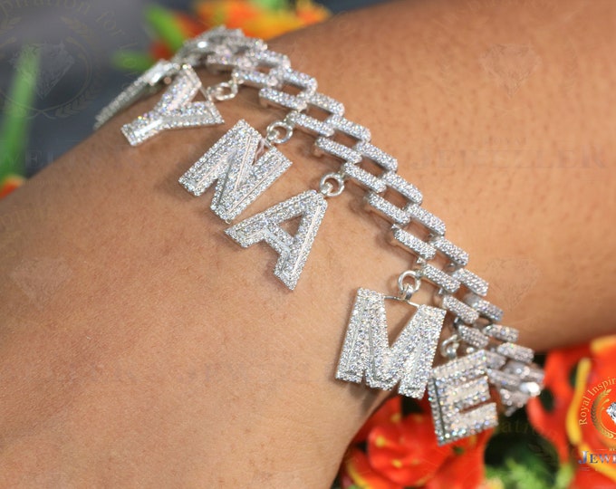 11.89CTW Colorless Sparkle Moissanite Alternate Real Diamond Bracelet, Customized Your Name Jewelry, Personalized Bling Name Gift Bracelets