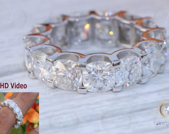 8.91CT Cushion Cut Moissanite Eternity Band, 14K Art Deco Anniversary Ring