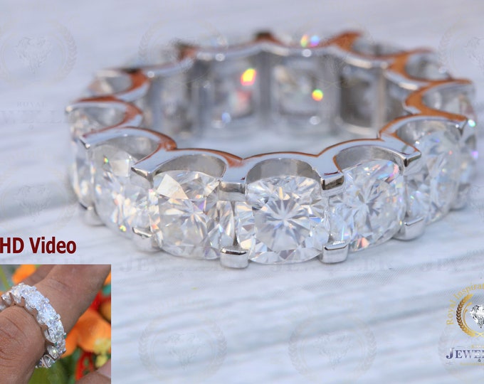 Eternity Wedding Band, 8.89CT Cushion Cut Anniversary Band, Colorless Moissanite ,Eternity Band, Art Deco Matching Band, Eternity Band