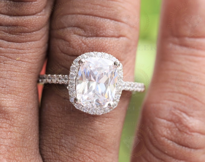 4.37CT Elongated Cushion Cut Moissanite Halo Ring, 14K Two Tone Gold