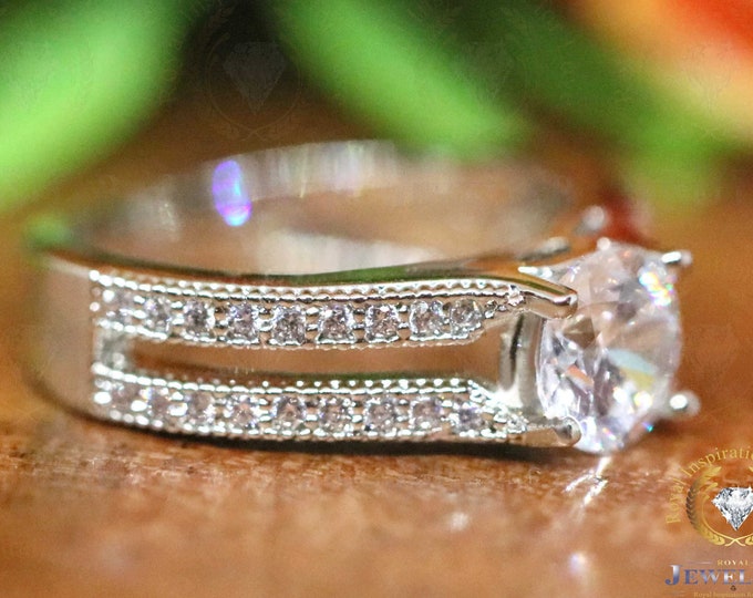 Everyday Use Solitaire Forever One Moissanite Wedding Ring, Engagement Ring, Double Shank DEF/VVS1 with 0.37ct Accent Moissanite Forever