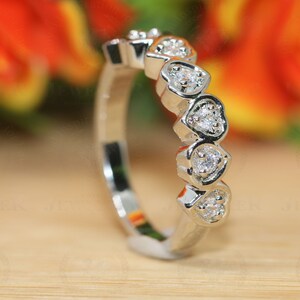 Colorless 1.12Ct Moissanite Bezel Set Band / Half Eternity Women Wedding Band / Heart Shape Moissanite Bridal Band / Holiday Gift Ring