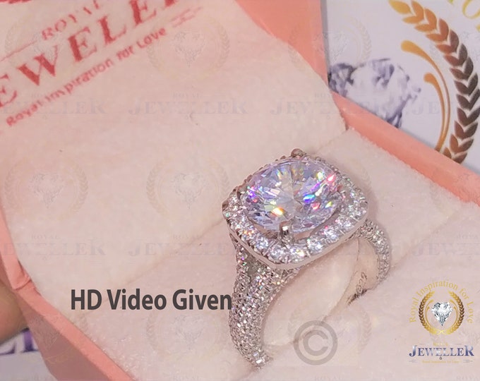 4.32CTW Round Cut EF Color Moissanite Ring, Wedding Ring Solid 10k/14k/18k White Gold, Anniversary Gifts, Halo Split Shank Engagement Ring