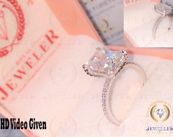 3.82 Carat Forever One Radiant Solitaire Engagement Ring Side Accent Colorless Moissanite Simple Wedding Ring Bridal Ring 14K White Gold