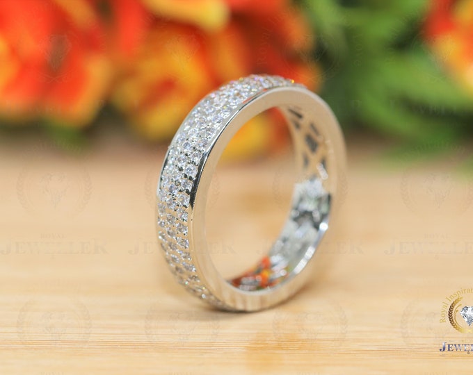 1.67CTW Paved Set Eternity band 14kt White Gold Wedding Band, DEF Colorless Moissanite Round Cut Anniversary Band, Daily Wear Promise Band