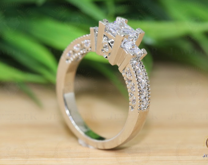 3.21ctw Princess Cut Moissanite Three Stone Ring Engagement Ring 950 Platinum Ring, Certified Moissanite Ring, Vintage Ring, Promise Ring