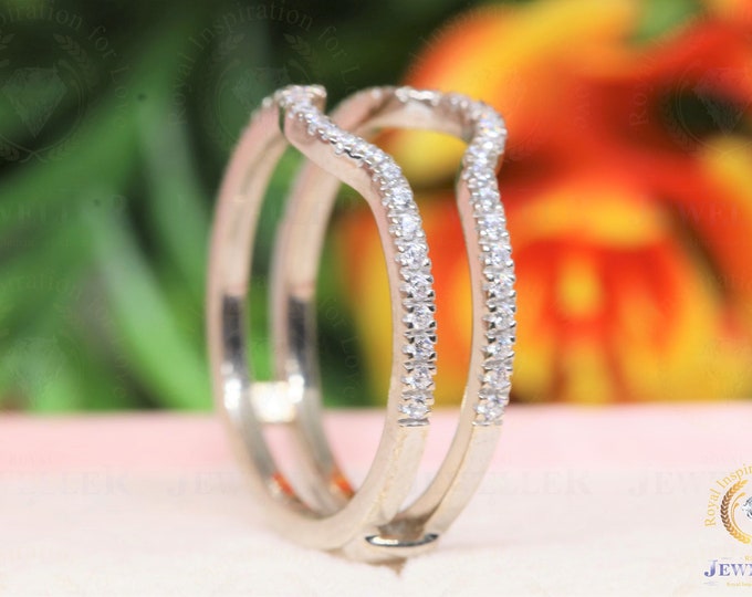 0.78CT Round Cut Colorless Moissanite Half Eternity Moissanite Wrap Band, Enhancer Wedding Band, Matching Guard For Any Ring, Ring For Women