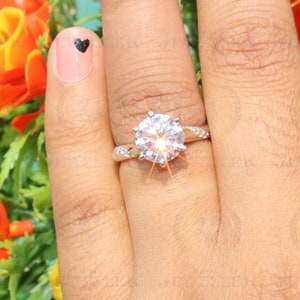 3.67CTW Round Hearts & Arrows Cut Colorless Moissanite Solitaire Engagement Ring, Six Prongs Wedding Ring, Anniversary Ring, Solid Gold Ring
