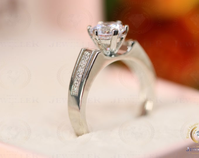 2.79CTW Round Cut Colorless Moissanite Engagement Ring, Channel Setting,  Six Prong Moissanite Wedding Ring, 14K White Gold Ring For Her