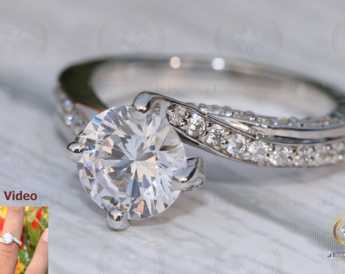2.12CT Round Cut Colorless Moissanite Ring /Solitaire Moissanite Accented Ring / Gold Wedding Ring / Engagement Rings /  Gift For Women