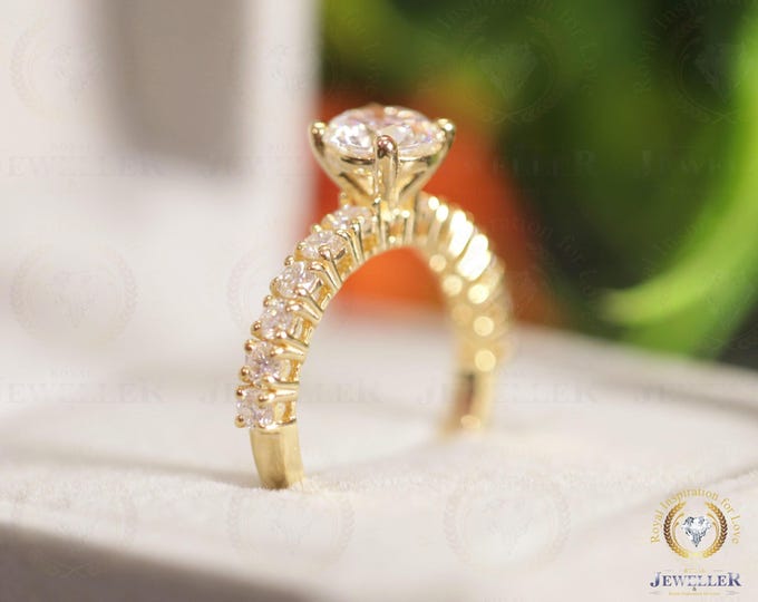 1.69CTW Round Colorless Moissanite 14KT Yellow Gold Ring Moissanite Engagement Ring For Her, Wedding Ring For Her, Anniversary Ring For Gift