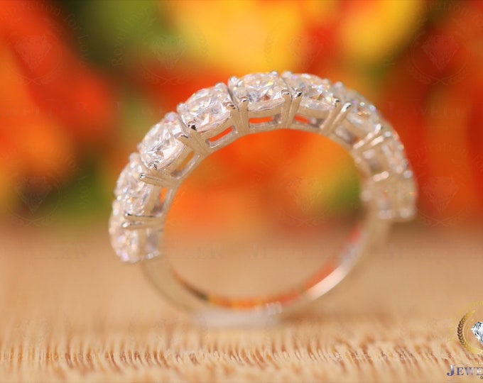 3.21CTW Prong Set Eternity band 14kt White Gold Promise Band, Colorless Moissanite Round Cut Wedding Band, Anniversary Band, Wedding Gift