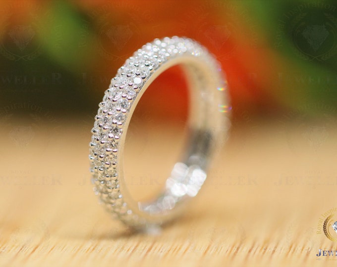 Forever Natural Diamond 3 Sided Stacking FULL Eternity Wedding Band Women Micro Pave Anniversary Gift Promise Band Minimalist Woman Ring