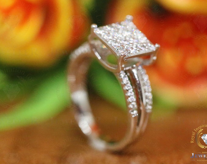 Floral Princess Shape Ring, IGI Certificed FG/VS1 Round Lab Diamond Cluster Ring, Cluster Real Diamond Engagement Ring, Floral Wedding Ring