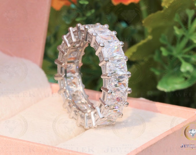 6x4 MM Radiant Cut Eternity Band, Moissanite Wedding Band, Full Eternity Band, 8.82CT Colorless Moissanite, Anniversary Gift Eternity Ring