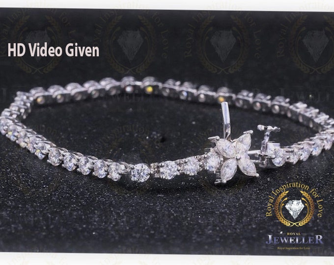 Flowers Shape Trendy 14k White Gold Tennis Bracelets Colorless Moissanite Stud Warm Welcome Bracelet,Bracelet, Bride Jewelry, Gift for Her