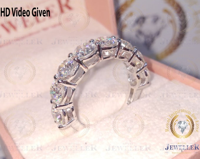 6.21TCW Round Brilliant Cut Colorless Moissanite Band, Seven Stone Wedding Band, Anniversary Gift for Her, Eternity Band, Engagement Ring
