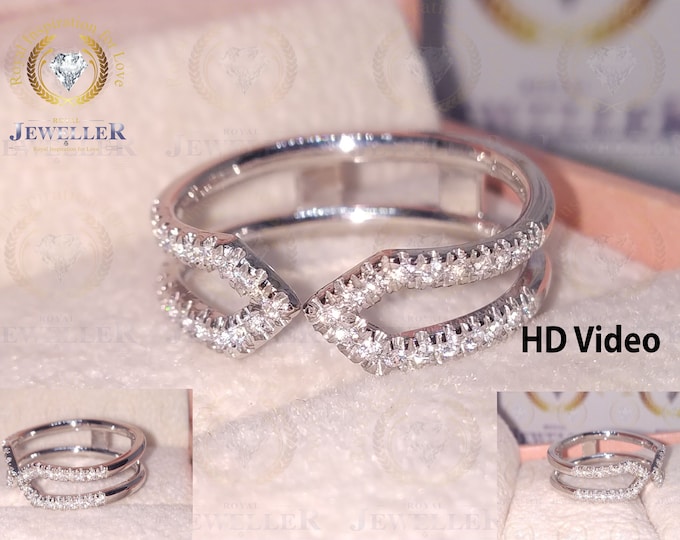 1.4mm Moissanite Wedding Band / Half Eternity Pave Wedding Ring / Ladies Wedding Band in 14KT White Gold / Available in White and Rose Gold