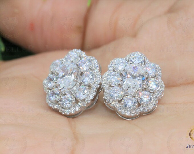 6.68CTW Elegant & Gorgeous Oval Halo Colorless Moissanite Studs Halo Earring | Solid 14Kt White Gold, Best gift for Her Anniversary gift